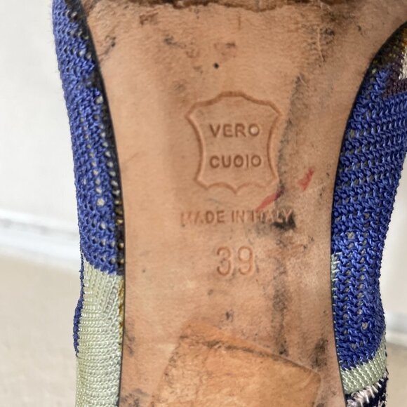 Missoni Designer Pumps Sz 39 Leather Chevron Print Round Toe Heels Multicolor - Picture 10 of 13